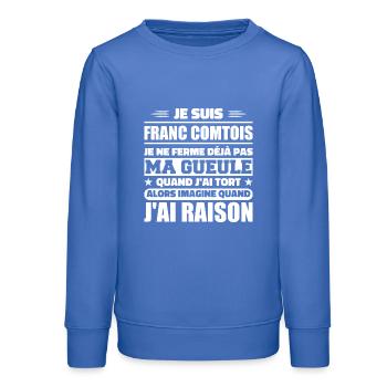 Franc comtois je ferme pas ma gueule franche comté - Sweat ado bio Stanley/Stella - carolina blue - Devant - AI Model Teenager Male dark (155cm)