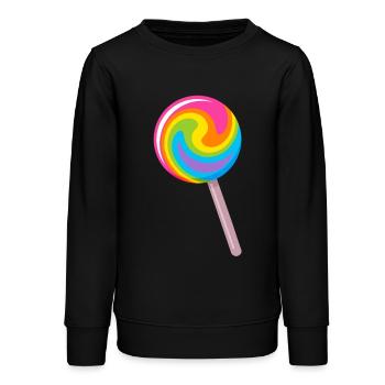 Colourful spiral lollipop in rainbow colours - Teens Organic Sweatshirt by Stanley/Stella - black - Front - AI Model Teenager Male light (155cm)