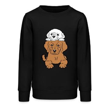2 Welpen Hunde Liegen Aufeinander Zwei Freunde Duo - Teenager Organic Sweatshirt Mini Changer von Stanley/Stella - Schwarz - Vorne - AI Model Teenager Male light (155cm)