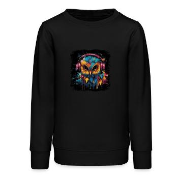 Discjockey Eule hört Musik über Kopfhörer - Teenager Organic Sweatshirt Mini Changer von Stanley/Stella - Schwarz - Vorne - AI Model Teenager Male light (155cm)