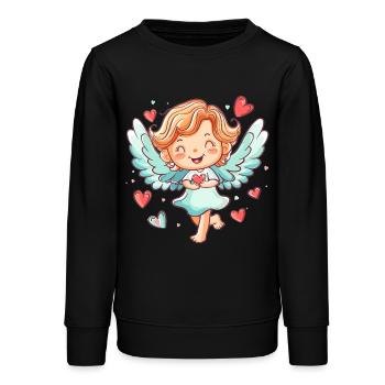 Ange heureux avec des cœurs - Sweat ado bio Stanley/Stella - noir - Devant - AI Model Teenager Male light (155cm)