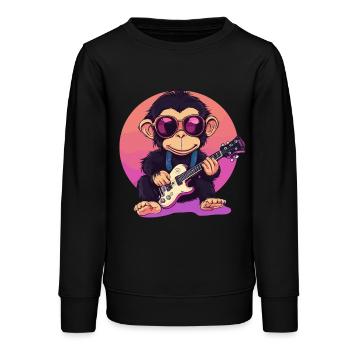Guitare style singe - Sweat ado bio Stanley/Stella - noir - Devant - AI Model Teenager Male light (155cm)