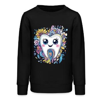 Zahn mit Blumenlächeln - Teenager Organic Sweatshirt Mini Changer von Stanley/Stella - Schwarz - Vorne - AI Model Teenager Male light (155cm)