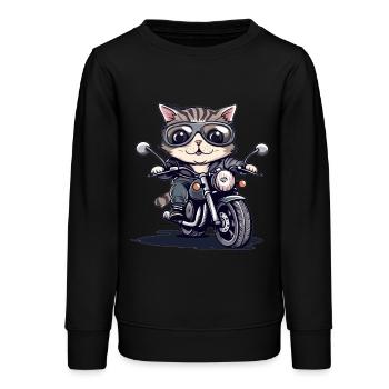 Moto chat avec du style - Sweat ado bio Stanley/Stella - noir - Devant - AI Model Teenager Male light (155cm)