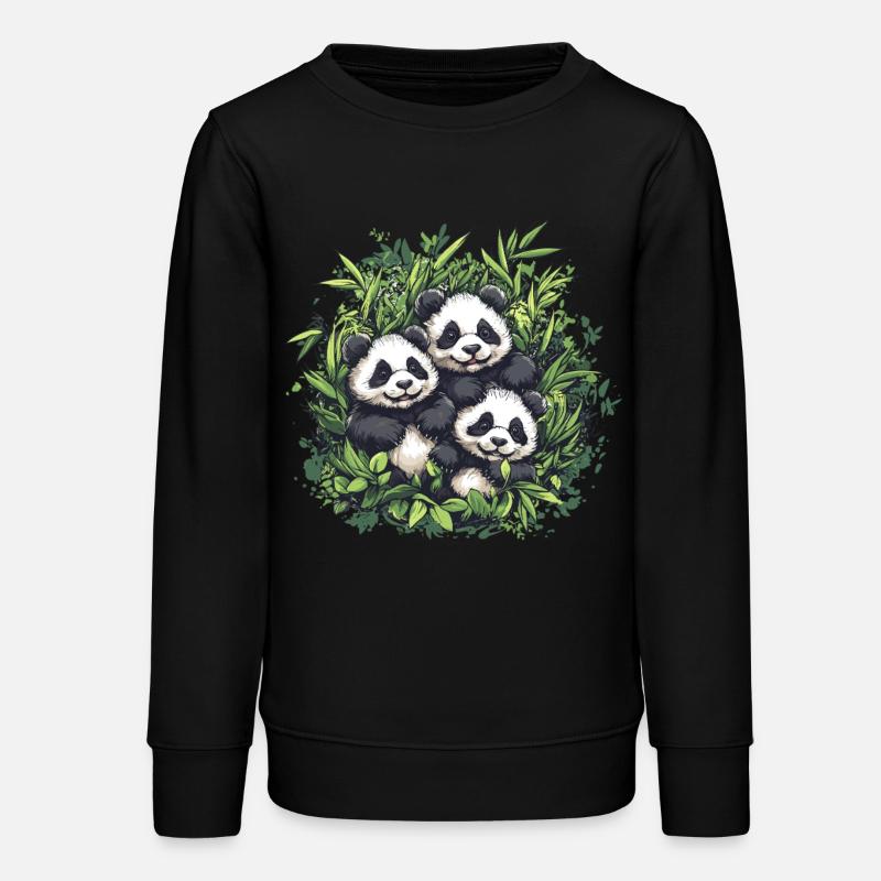Trois pandas en bambou - Sweat ado bio Stanley/Stella - noir