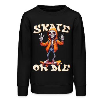 Skate or die : skull squelette Skateboard humour - Sweat ado bio Stanley/Stella - noir - Devant - AI Model Teenager Male light (155cm)