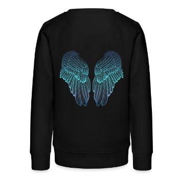 Ailes d'ange aux tons bleues - Sweat ado bio Stanley/Stella - noir - Dos - AI Model Teenager Male light (155cm)
