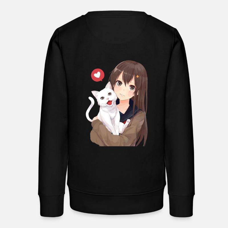 fille avec chat - Sweat ado bio Stanley/Stella - noir