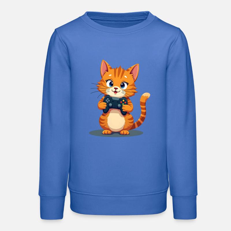 Kitten with game controller - Teens Organic Sweatshirt by Stanley/Stella - carolina blue