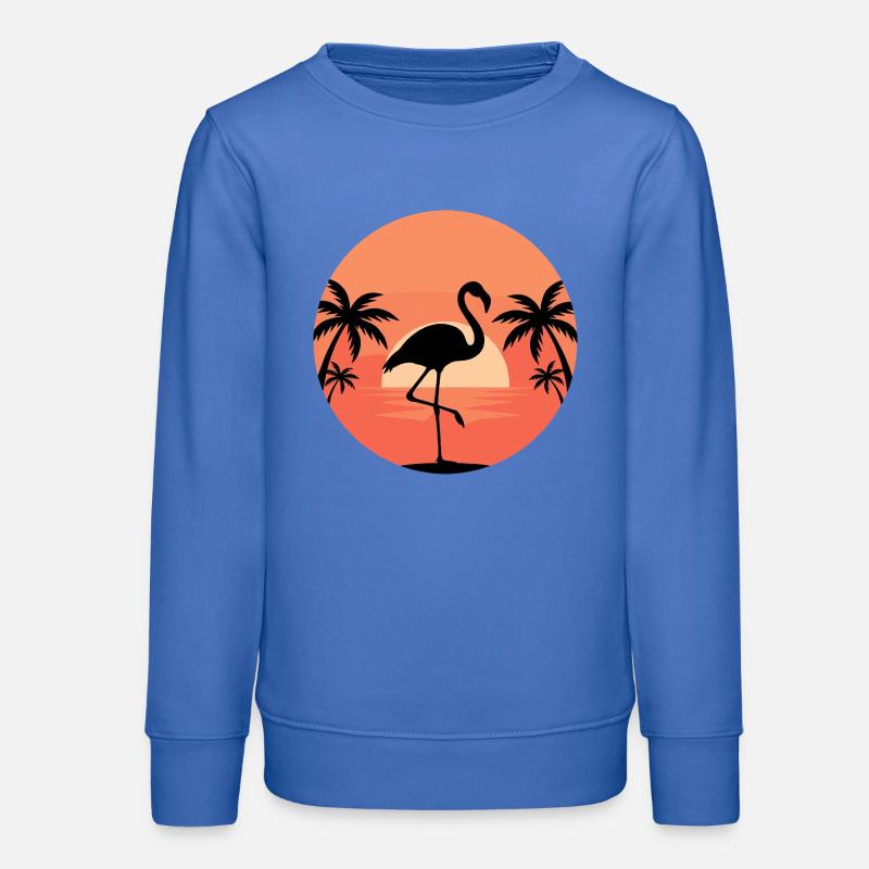 Flamant rose dans Sunset Tropic - Sweat ado bio Stanley/Stella - carolina blue