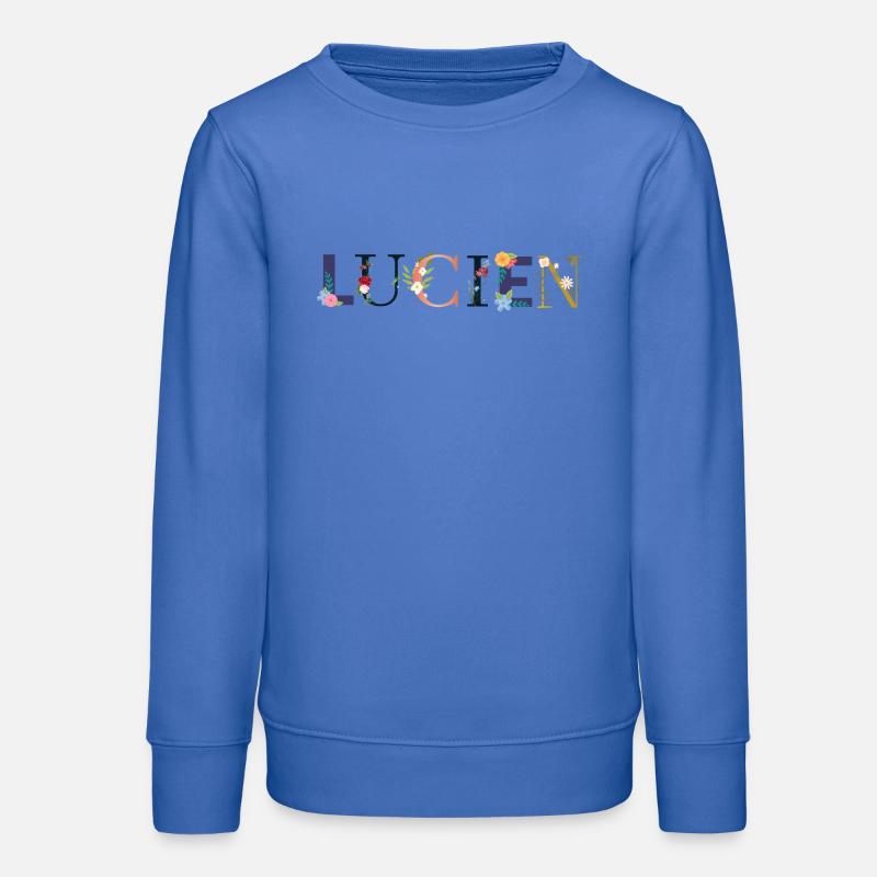 Le nom de LUCIEN est orné de fleurs - Sweat ado bio Stanley/Stella - carolina blue
