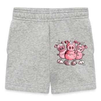 Schweine Trio - Baby Shorts - Grau meliert - Vorne