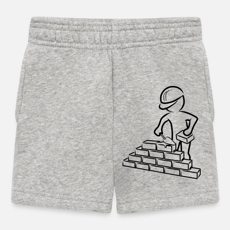 Travailleur de la construction avec truelle, mortier et mur - Short Bébé - gris chiné