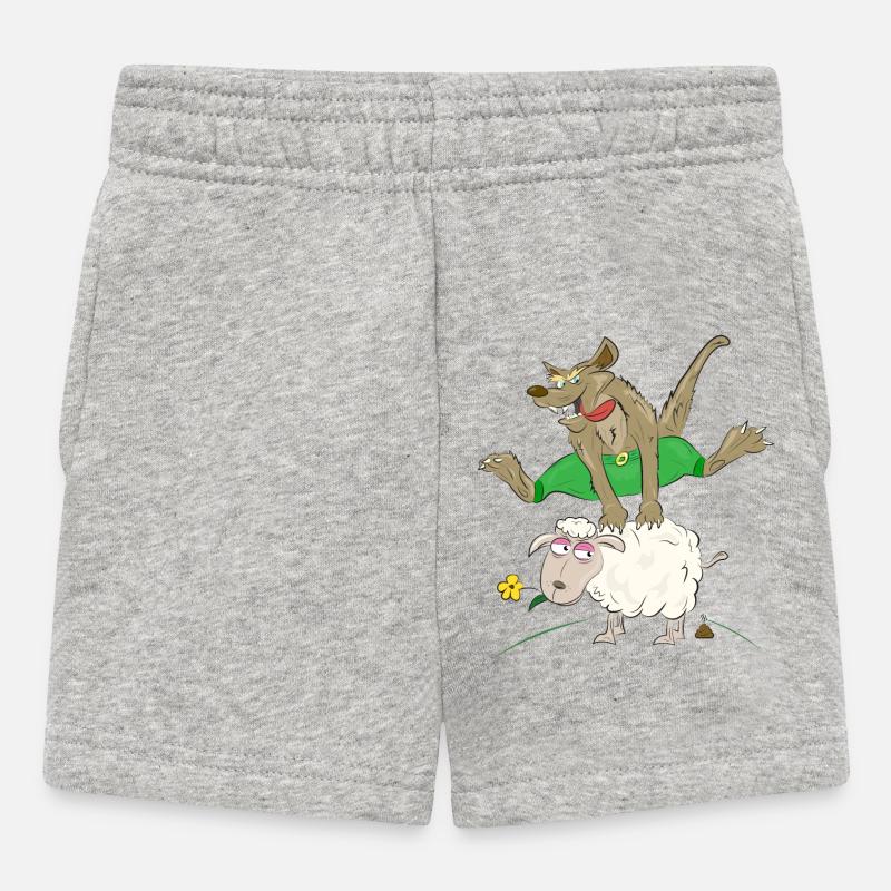 loup saute par-dessus le mouton - loup avec mouton - Short Bébé - gris chiné