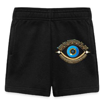 œil bleu lumineux avec des cils dorés - Short Bébé - noir - Devant