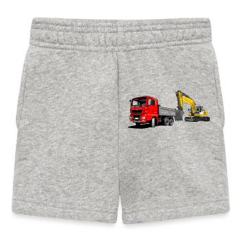 Lastauto mit Bagger - Baby Shorts - Grau meliert - Vorne