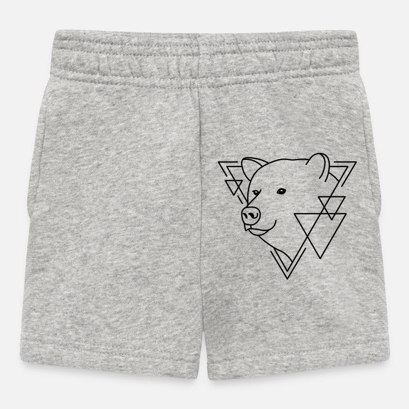 Bear in Geometric Shape - Line Art Design - Baby Shorts - heather grey