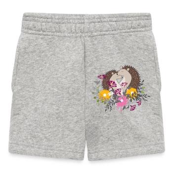 Deux petits hérissons assis ensemble dans le parterre de fleurs - Short Bébé - gris chiné - Devant