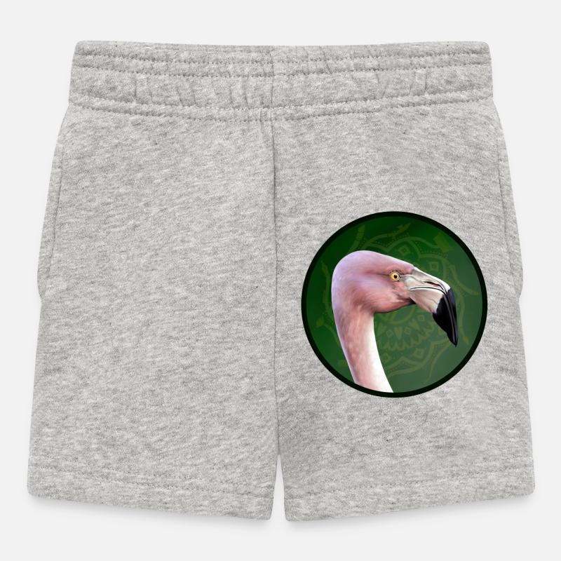 Flamant rose en vert mandala - Short Bébé - gris chiné