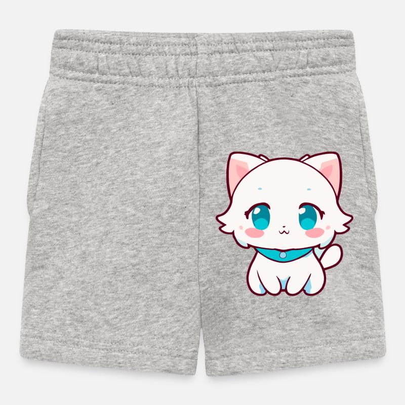 Kawaii White Chibi Cat - Mignonne chatte d’anime - Short Bébé - gris chiné