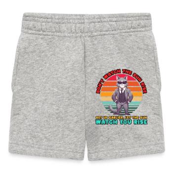 Beobachte nicht den Sonnenaufgang - schwarze Humorkatze - Meme - Baby Shorts - Grau meliert - Vorne