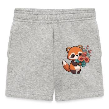 roter Panda mit Blumen - Baby Shorts - Grau meliert - Vorne