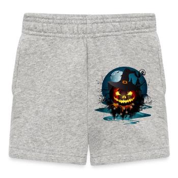 dunkler Halloween Kürbis Mit Hexen Hut & Vollmond - Baby Shorts - Grau meliert - Vorne