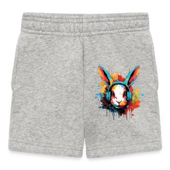 Bunny with headphones, music, hares, hare, dwarf hare - Baby Shorts - heather grey - Front