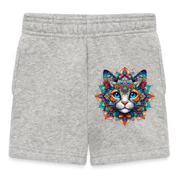 Katze mit Mandalas verziert - Baby Shorts - Grau meliert - Vorne