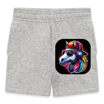 Pferd Rapper Kopf mit Cap Kopfhörer Sonnenbrille - Baby Shorts - Grau meliert - Vorne