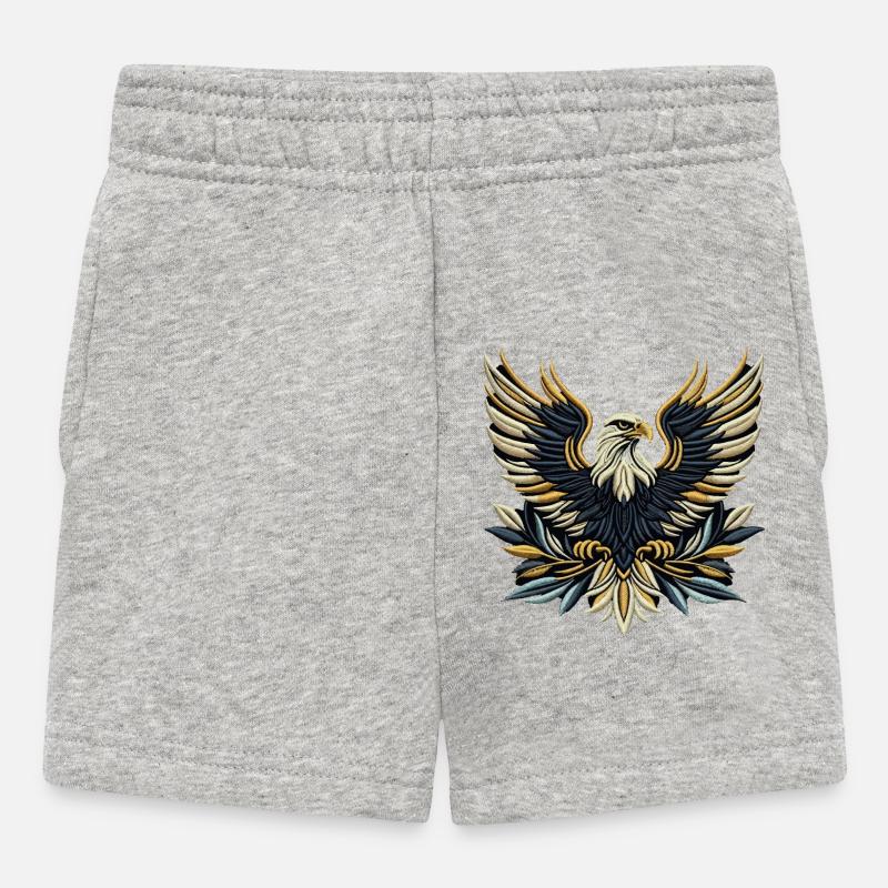 Regal Eagle Wings Embroidered Tee - Baby Shorts - heather grey
