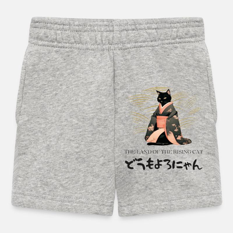 Le pays du chat qui se lève - Die Katze im Kimono - Short Bébé - gris chiné