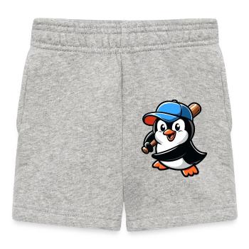 Pinguin Baseballspieler Action - Baby Shorts - Grau meliert - Vorne