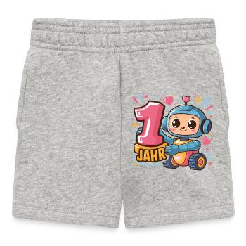 1 Jahr Kleiner Roboter Astronaut mit Zahl 1 - Baby Shorts - Grau meliert - Vorne