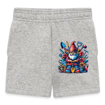 Nain de jardin coloré et sinistre avec des fleurs et des outils - Short Bébé - gris chiné - Devant