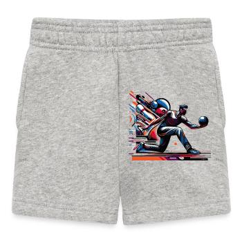 Dynamischer, farbenfroher Bowler in Aktion - Baby Shorts - Grau meliert - Vorne
