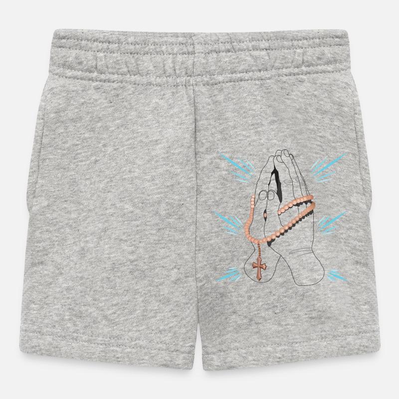 Mains priantes avec rosarium de perles - Short Bébé - gris chiné