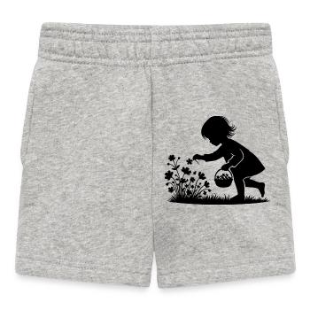 entzückendes Mädchen pflückt Blumen in einem Korb - Baby Shorts - Grau meliert - Vorne