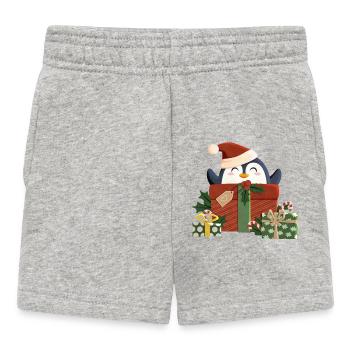 Pinguin wünscht frohe Weihnachten - Baby Shorts - Grau meliert - Vorne