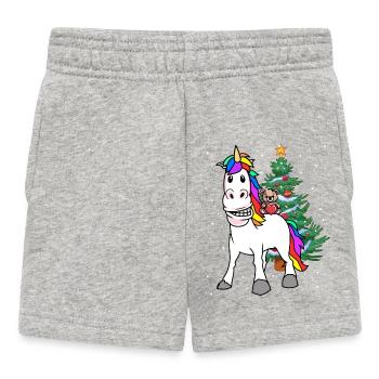 Weihnachten Kind Kinder Bescherung Einhorn Teddy - Baby Shorts - Grau meliert - Vorne