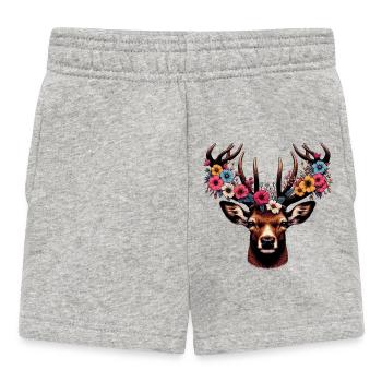 Hirsch mit Blumen - Baby Shorts - Grau meliert - Vorne
