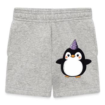 Glücklicher Pinguin mit Partyhut - Cartoon Design - Baby Shorts - Grau meliert - Vorne