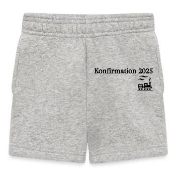 Konfirmation 2025 losfahrender Zug Reise - Baby Shorts - Grau meliert - Vorne