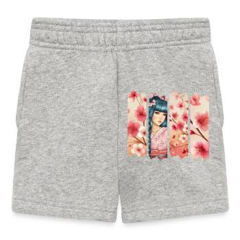 Kirschblüten Kimono Panel Portrait - Baby Shorts - Grau meliert - Vorne