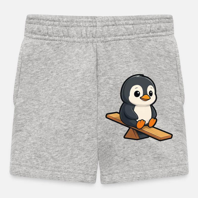 pingouin mignon sur le dessin animé du terrain de jeu à bascule - Short Bébé - gris chiné