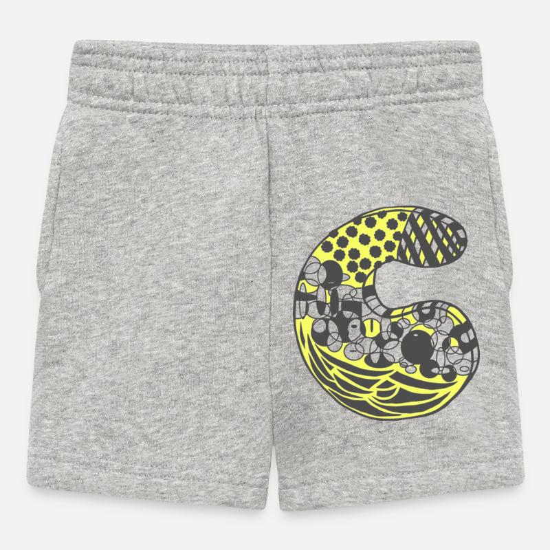 Lettre C avec caractère en jaune - Short Bébé - gris chiné