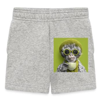 Stylisher Affe mit Sonennbrille und Kaffeetasse - Baby Shorts - Grau meliert - Vorne