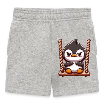 Curious penguin on swing Stubborn annoyed - Baby Shorts - heather grey - Front