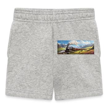 Nostalgischer Eisenbahnzug mit Dampflokomotive - Baby Shorts - Grau meliert - Vorne