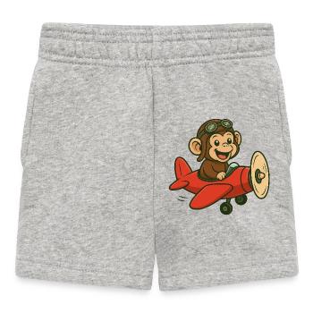 Lachender Affe im Flugzeug mit Pilotbrille - Baby Shorts - Grau meliert - Vorne